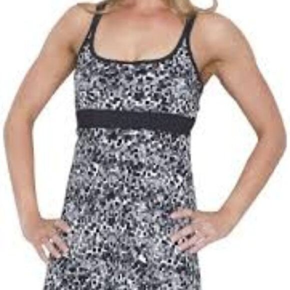 Soybu Strappy Tank Dress Womens XS Tahiti‎ Print Athletic Shelf Bra Black White - Picture 4 of 9